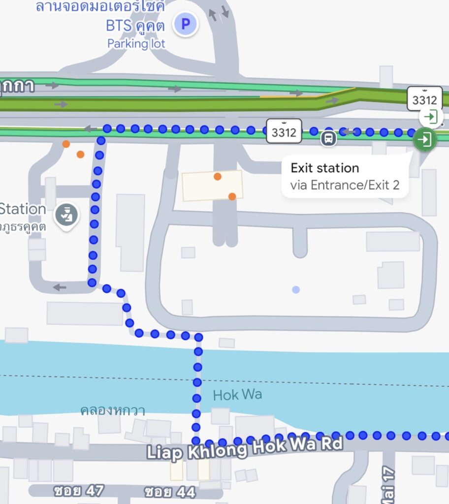 Walking directions from Khu Khot BTS Station to Samart Payakaroon Gym
